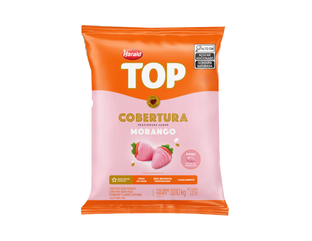 CHOCOLATE COBERTURA GOTAS MORANGO TOP HARALD 1,01 KG (CX 10 PCT)